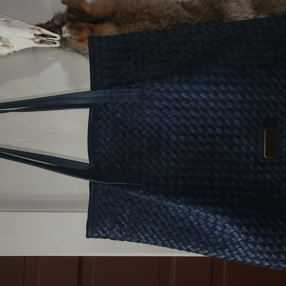 Navy Blue Woven Tote Bag
